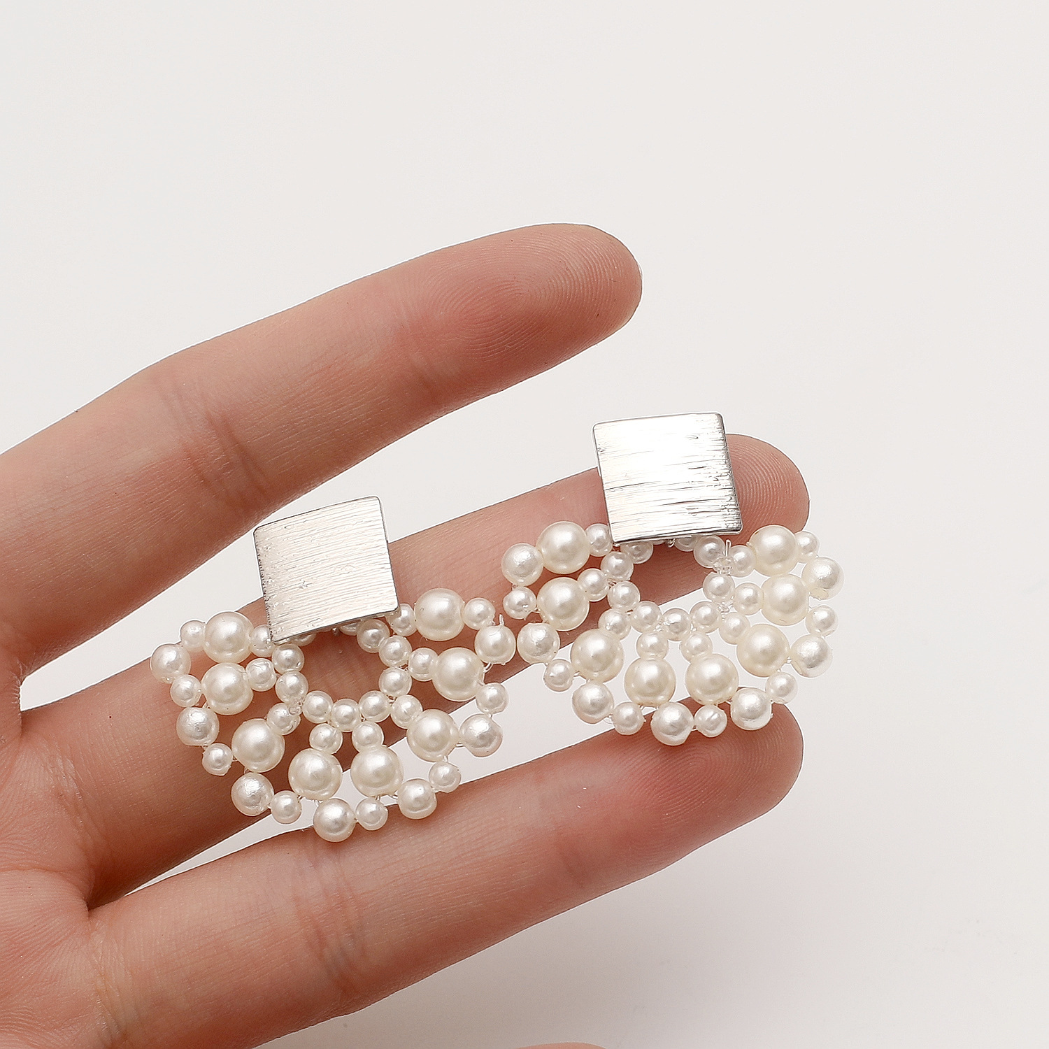 Handmade Pearl Woven Stud Earrings - Image 5