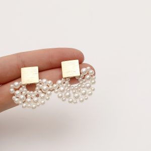 Handmade Pearl Woven Stud Earrings