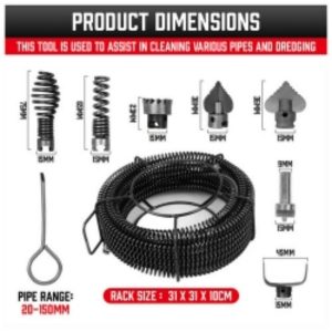 Plumber Drain Cleaner - 12m 7 Drill Bit Tool